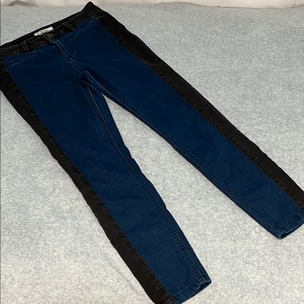 Free People Skinny Jeans Size 27 Ankle Side Stripe Indie Black Blue Moto Tutone
